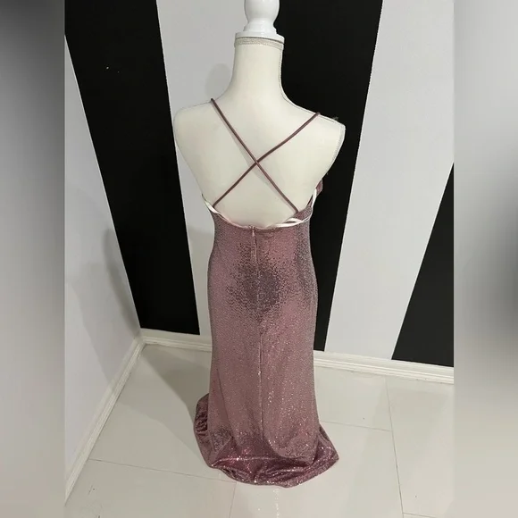 Adam Pink Sequin Maxi Gown Spaghetti Strap Prom - Picture 9 of 13